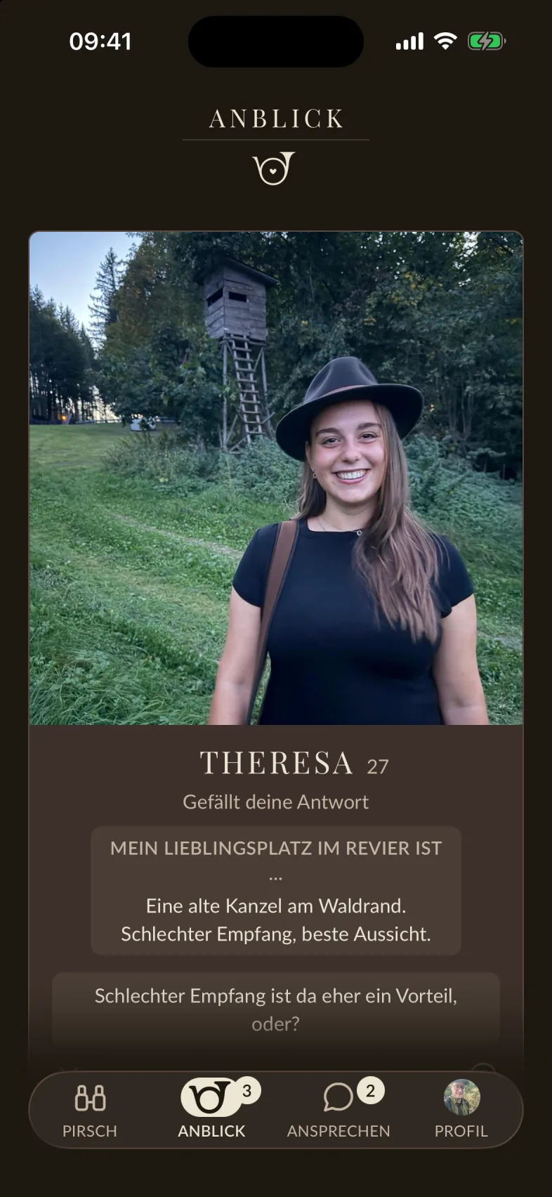 Der Reiter „Anblick“: das oberste erhaltene Horn offen, die folgenden verdeckt