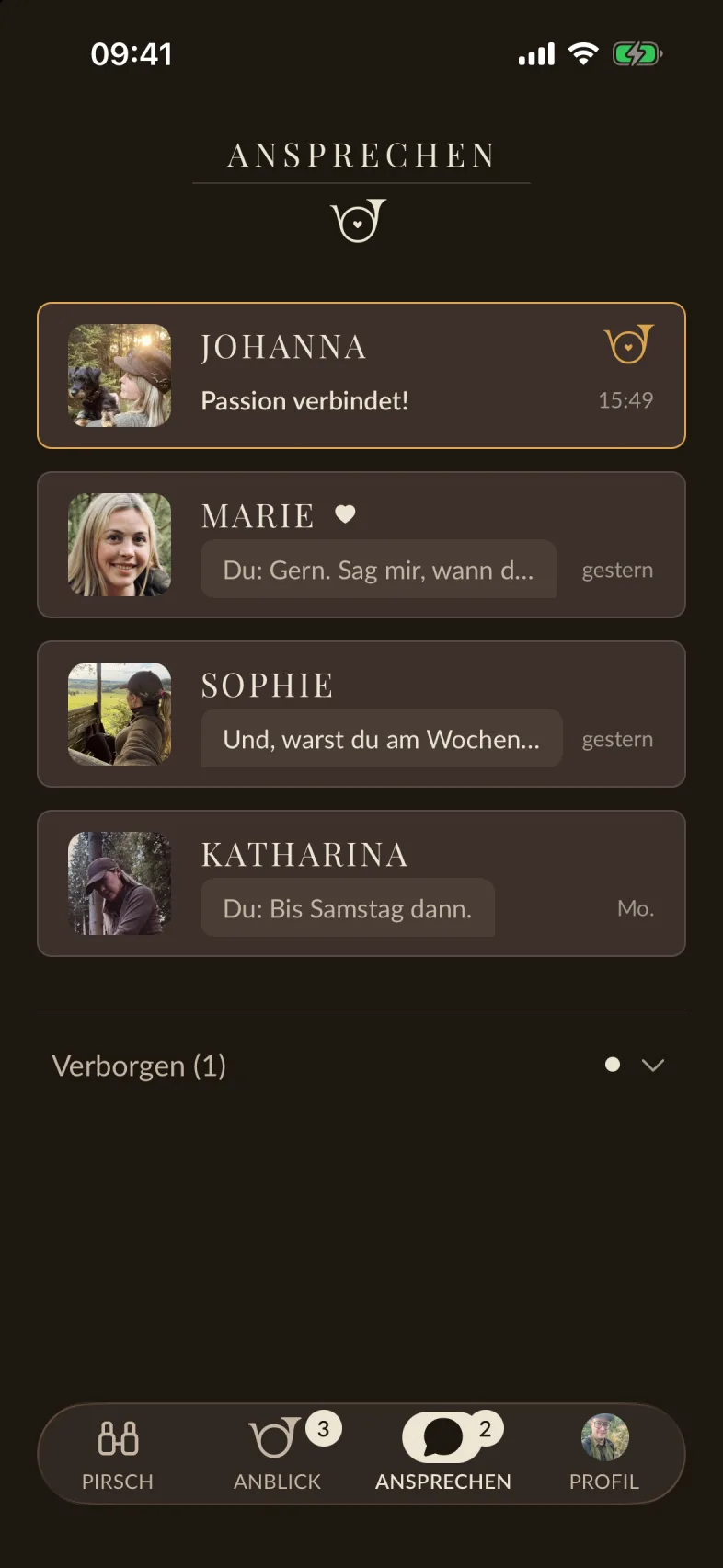 Die Liste der laufenden Unterhaltungen — jede ist aus der Antwort auf ein Horn entstanden