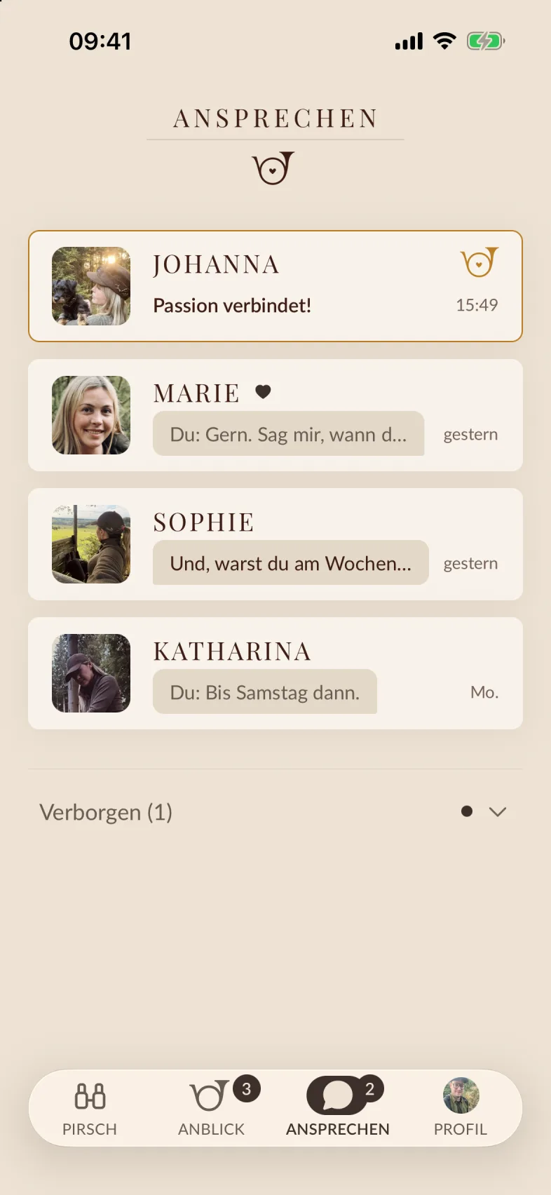 Die Liste der laufenden Unterhaltungen — jede ist aus der Antwort auf ein Horn entstanden